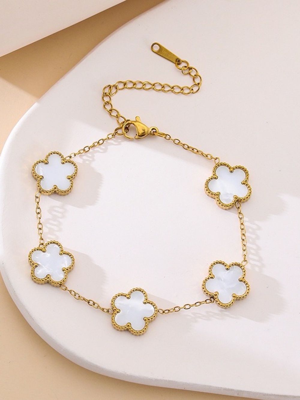 Gold and White Clover Link Bracelet - Women Jewelry